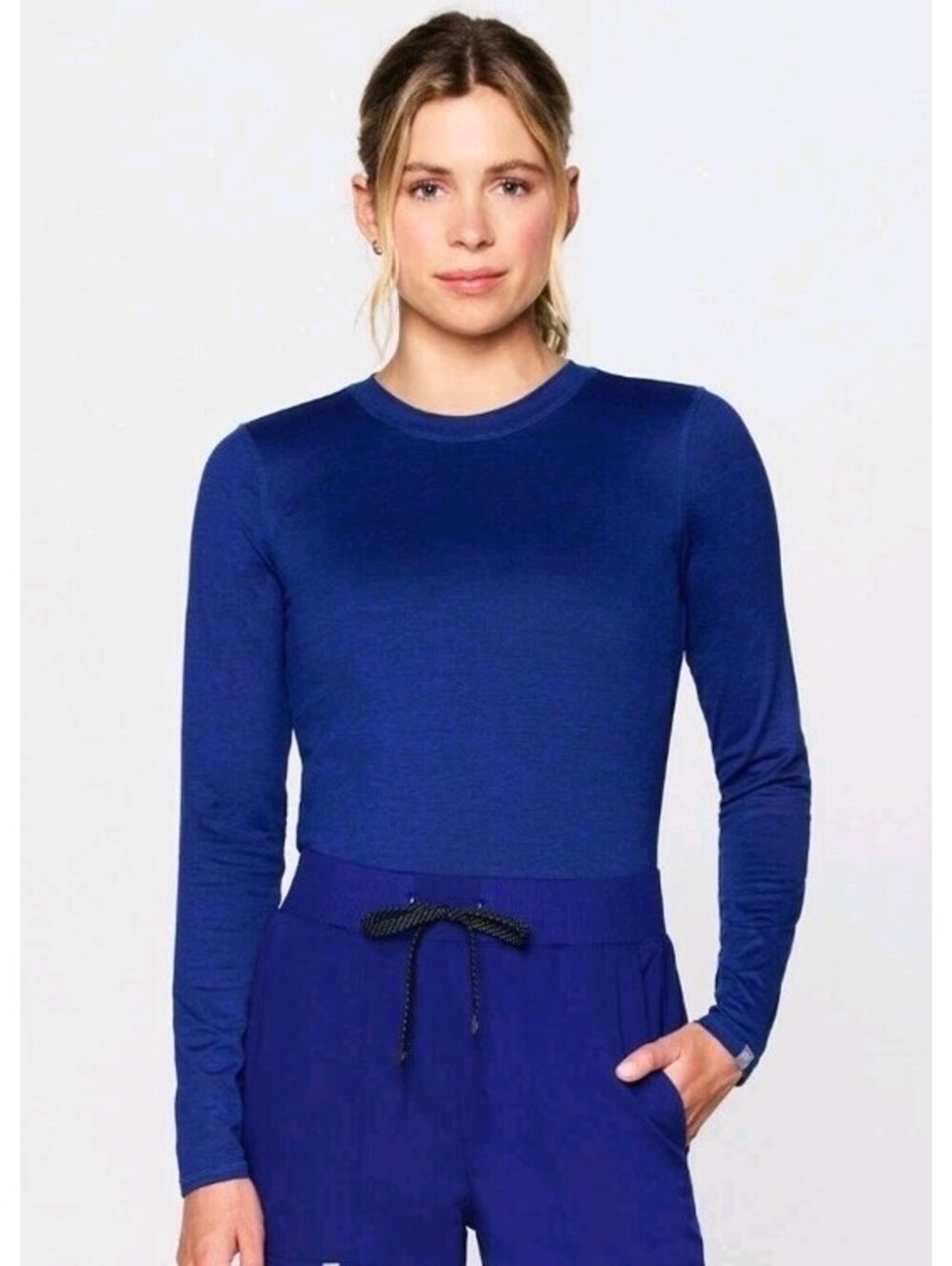 Fabletics XS Galaxy Blue Heather Long Sleeve Core Underscrub Shirt